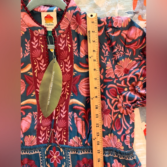 FARM RIO M Teal Pink Seashell Tapestry Lenzing™ Ecovero™ Viscose Maxi Dress NWT - Picture 14 of 16